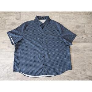 Men's Shein Button Up Shirt Short Sleeves Size 5XL Blue Collared Diamond Print